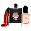 5- PACK 3 PERFUMES (IMPORTADORA): GOOD GIRL, BLACK OPIUM Y ARMANI SI 100ML